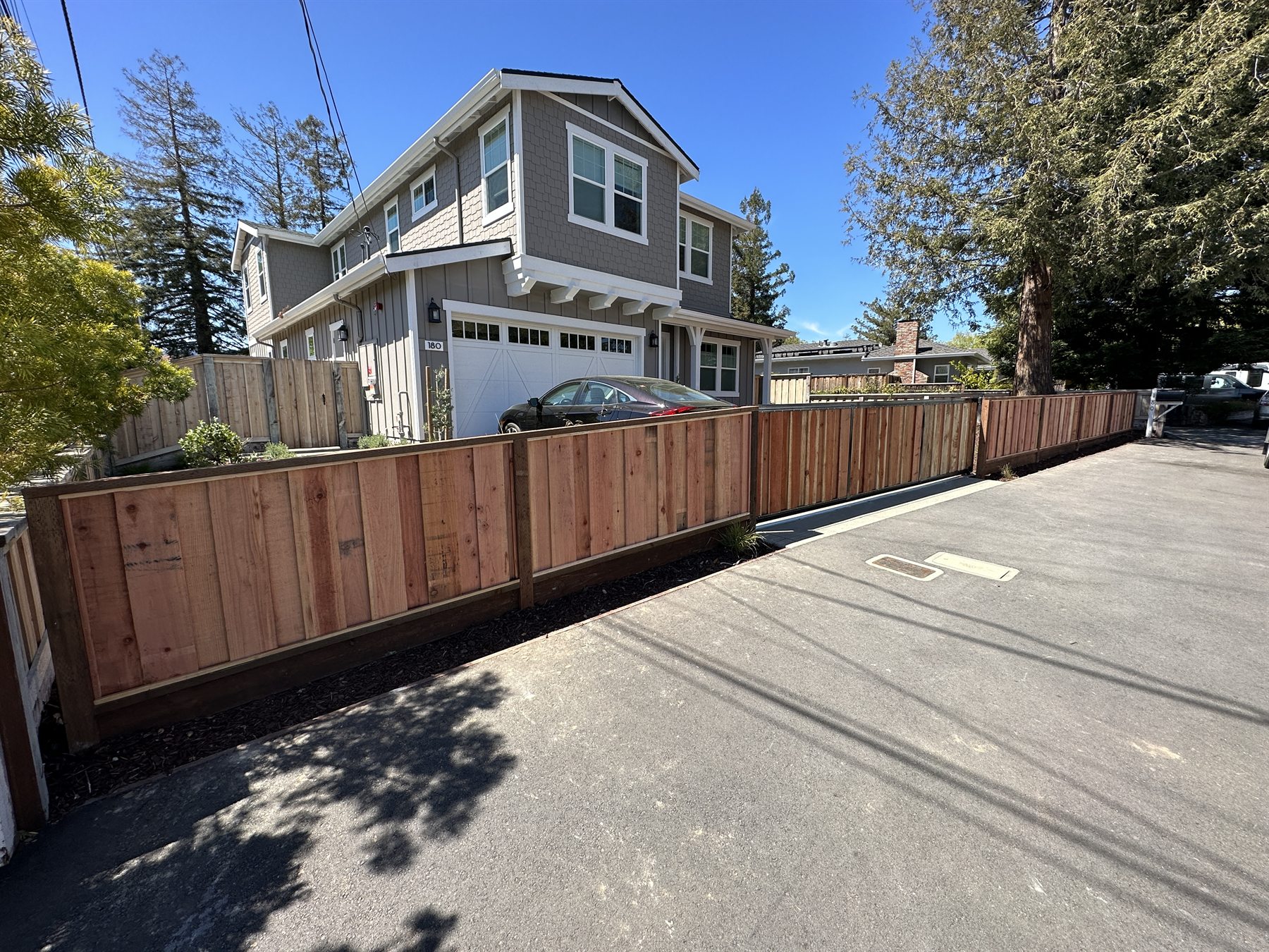 Custom redwood yard fence