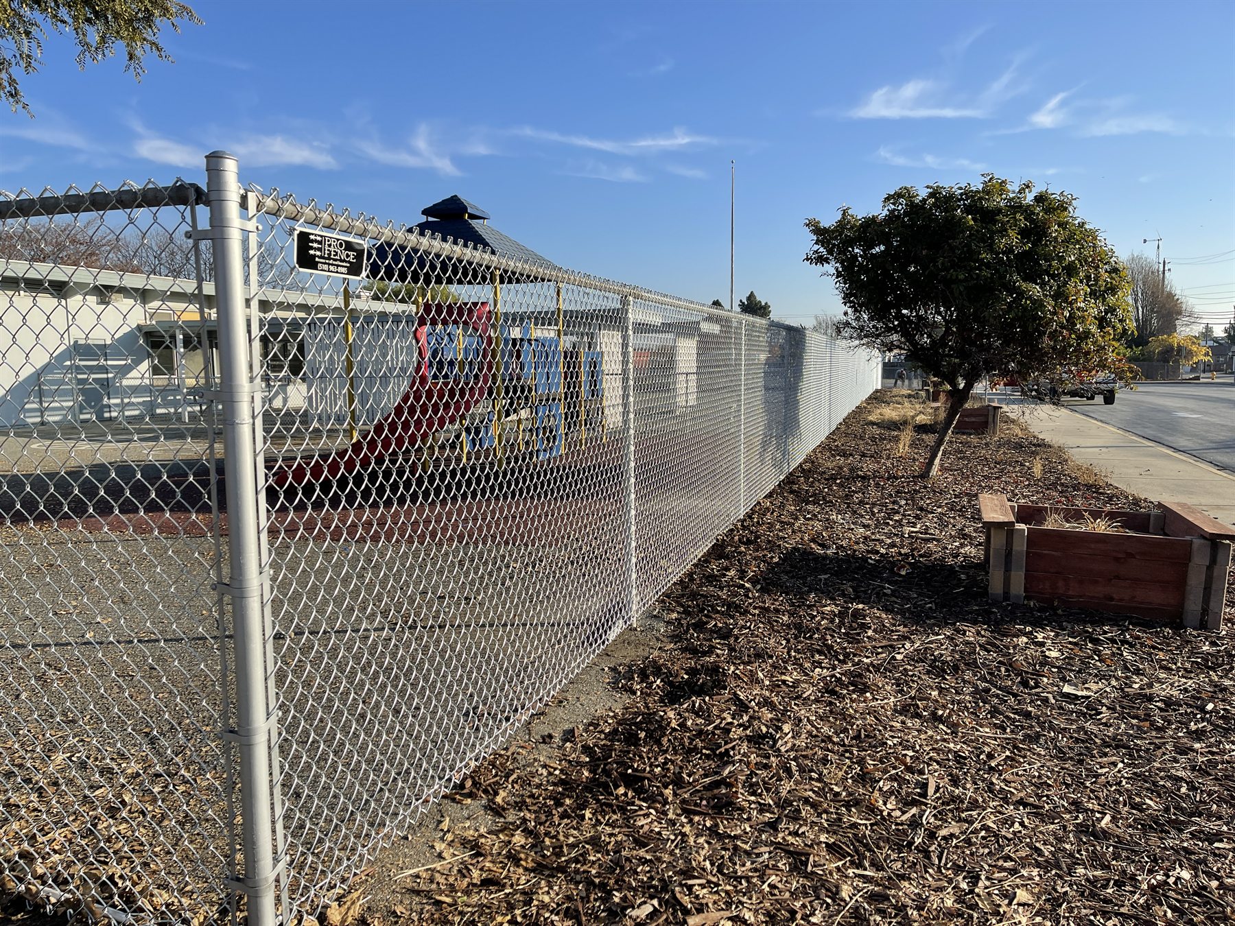Chain link fencing around a school playground